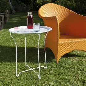 Foldable Side Table, Removable Table Top, Powder-Coated Metal in White