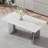 Modern minimalist dining table. White imitation marble glass sticker desktop, stainless steel legs