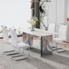 Modern minimalist dining table. White imitation marble glass sticker desktop, stainless steel legs